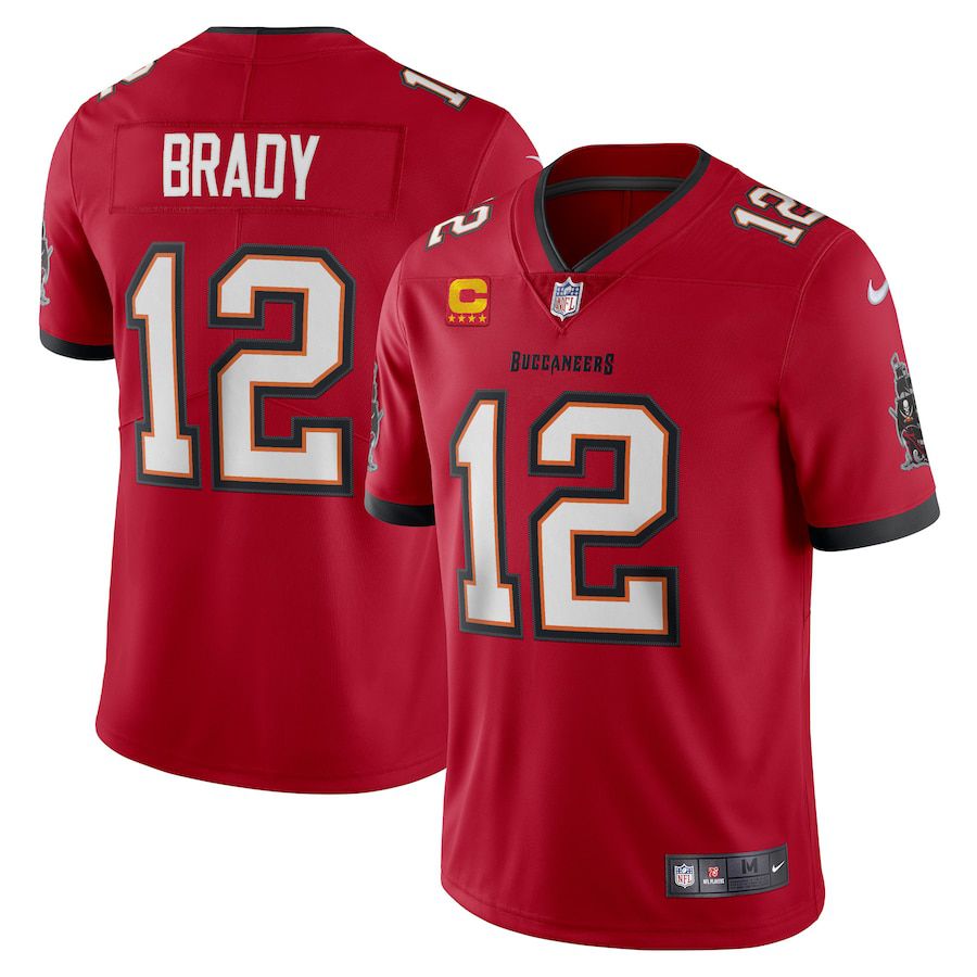 Men Tampa Bay Buccaneers #12 Tom Brady Nike Red Captain Vapor Limited NFL Jersey->tampa bay buccaneers->NFL Jersey